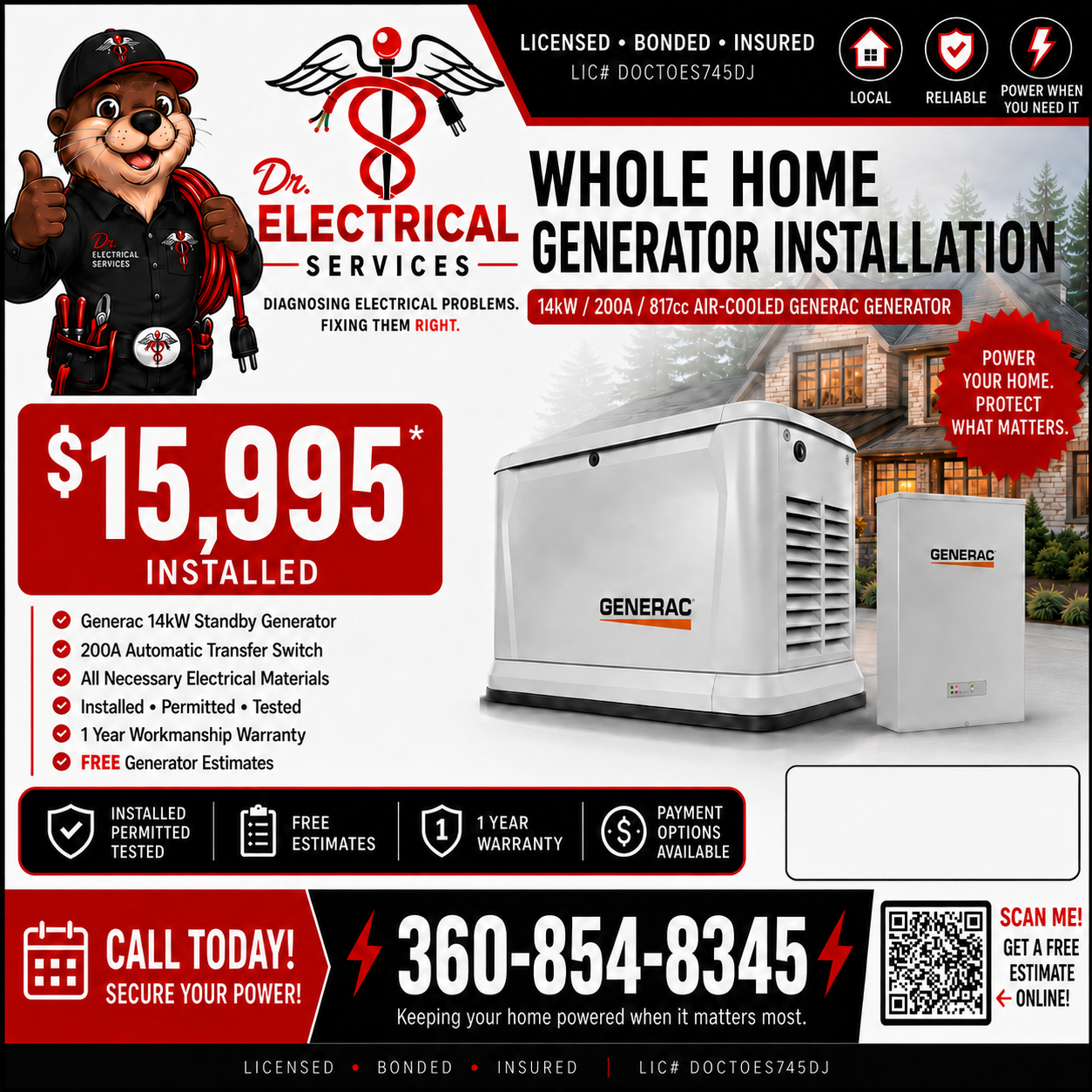 Dr. Electrical whole-home generator featured package